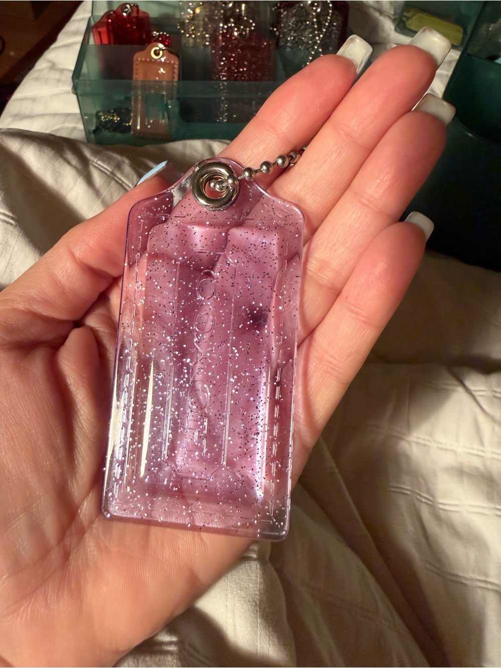 Coach Poppy Purple Glitter Acrylic Hangtag